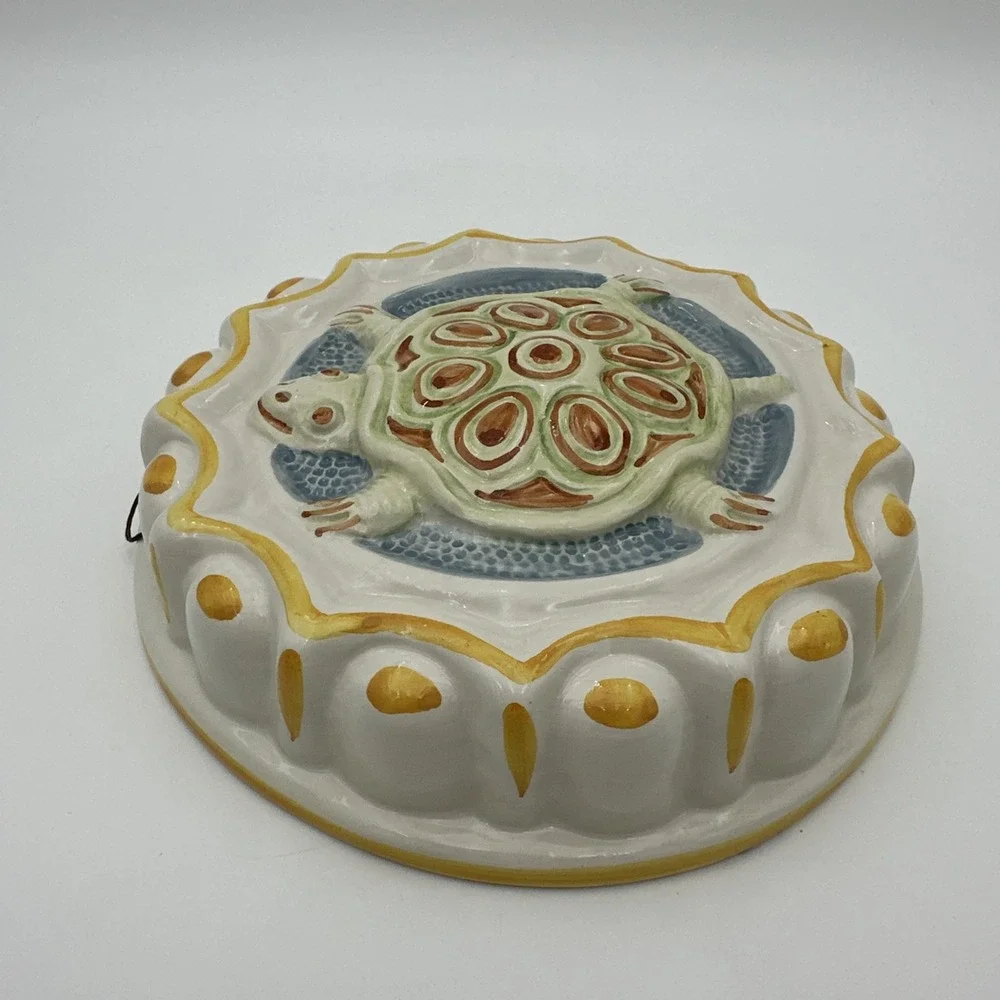 Mei-Elmar Imports Turtle Ceramic Wall Hanging Mold Italy White Green K3370